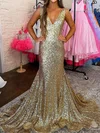 Mermaid V-neck Backless Sparkly Sequin Prom Dresses #UKM020125643