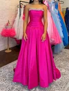 Ball Gown Strapless Ruched Satin Prom Dresses With Beading #UKM020125647