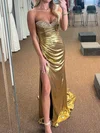 Sheath/Column Strapless Metallic Prom Dresses With Beading #UKM020125667