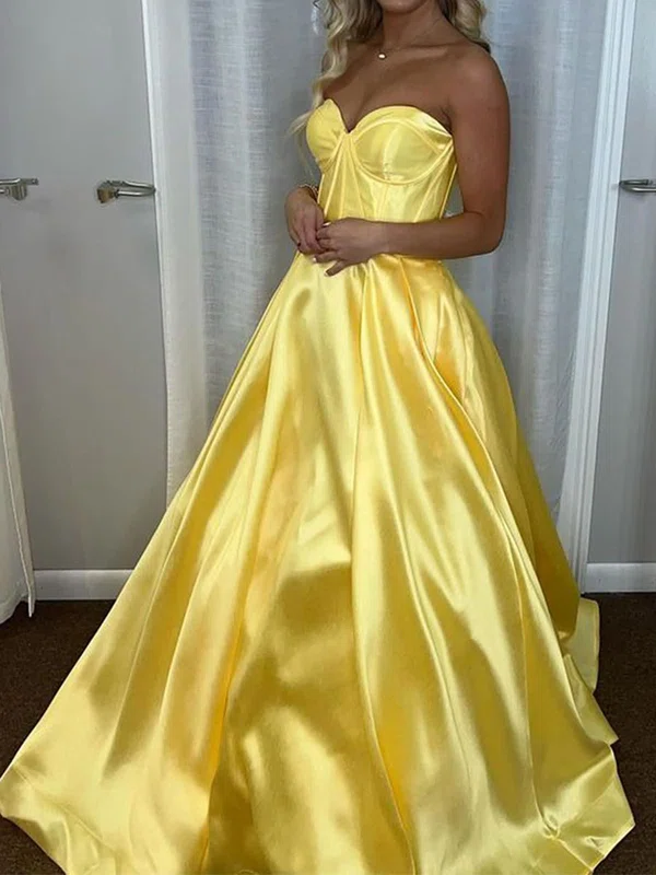 Ball Gown Strapless Satin Corset Prom Dresses With Ruched #UKM020125684