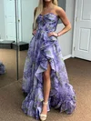 Ball Gown Strapless Tulle Floral Prom Dresses With Ruffle #UKM020125688