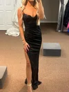 Black Sheath/Column V-neck Jersey Prom Dresses With Ruched #UKM020125718