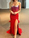 Sheath/Column Scoop Neck Jersey Beaded Prom Dresses With Ruched #UKM020125720