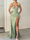 Sheath/Column V-neck Satin Prom Dresses With Beading #UKM020125723