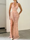 Sheath/Column V-neck Lace Corset Prom Dresses With Ruched #UKM020125724