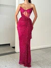 Sheath/Column Strapless Sparkly Sequin Prom Dresses With Ruched #UKM020125725