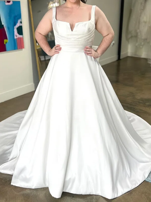 Ball Gown/Princess Square Neck Satin Court Train Wedding Dresses With Bow #UKM00028971