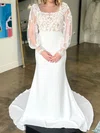 Sheath/Column Square Neck Stretch Crepe Sweep Train Wedding Dresses With Appliques Lace #UKM00028972