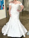 Trumpet/Mermaid Off-the-shoulder Satin Sweep Train Wedding Dresses With Flower(s) #UKM00028974