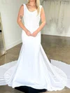 Trumpet/Mermaid Cowl Neck Satin Chiffon Court Train Wedding Dresses With Ruched #UKM00028977