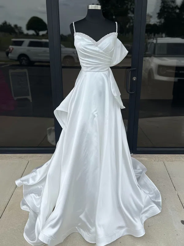Ball Gown/Princess V-neck Satin Sweep Train Wedding Dresses With Pearl Detailing #UKM00028982