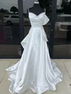 Ball Gown/Princess V-neck Satin Sweep Train Wedding Dresses With Pearl Detailing #UKM00028982