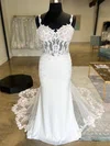 Sheath/Column Sweetheart Tulle Stretch Crepe Court Train Wedding Dresses With Appliques Lace #UKM00028984
