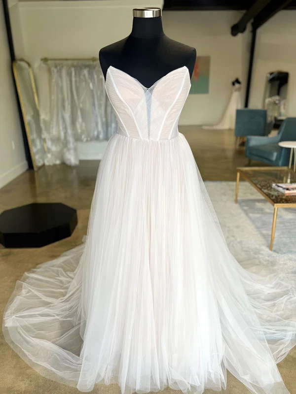 Ball Gown/Princess V-neck Tulle Court Train Wedding Dresses With Ruched #UKM00028988
