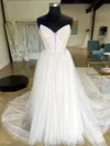 Ball Gown/Princess V-neck Tulle Court Train Wedding Dresses With Ruched #UKM00028988