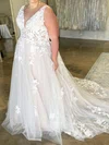 Ball Gown/Princess V-neck Tulle Sweep Train Wedding Dresses With Ruched #UKM00028991