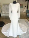 Sheath/Column Scoop Neck Stretch Crepe Court Train Wedding Dresses #UKM00028994