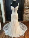Trumpet/Mermaid V-neck Tulle Court Train Wedding Dresses With Ruched #UKM00028997
