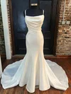 Trumpet/Mermaid Cowl Neck Satin Sweep Train Wedding Dresses With Ruched #UKM00028998