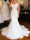 Trumpet/Mermaid Sweetheart Tulle Sweep Train Wedding Dresses With Beading #UKM00029027