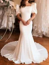 Trumpet/Mermaid Square Neck Stretch Crepe Sweep Train Wedding Dresses #UKM00029028