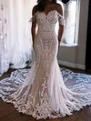 Trumpet/Mermaid Off-the-shoulder Lace Tulle Court Train Wedding Dresses With Appliques Lace #UKM00029039