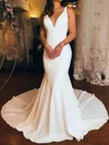 Trumpet/Mermaid V-neck Stretch Crepe Sweep Train Wedding Dresses #UKM00029040