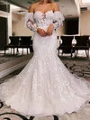 Trumpet/Mermaid Off-the-shoulder Glitter Sweep Train Wedding Dresses With Ruffles #UKM00029058