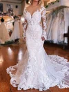 Trumpet/Mermaid Illusion Glitter Tulle Court Train Wedding Dresses With Appliques Lace #UKM00029073