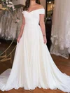 Ball Gown/Princess Off-the-shoulder Chiffon Sweep Train Wedding Dresses With Ruched|Split Front #UKM00029077