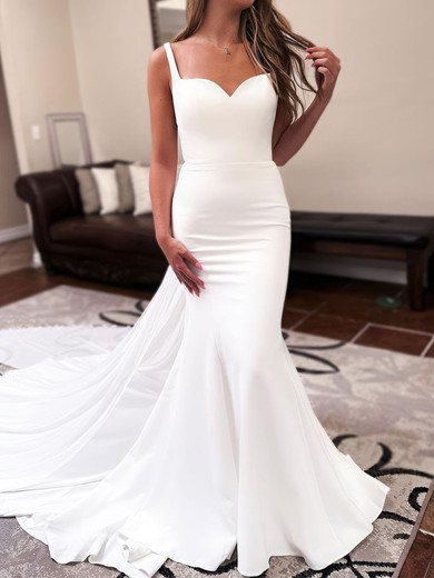 Trumpet/Mermaid Sweetheart Chiffon Stretch Crepe Court Train Wedding Dresses #UKM00029081