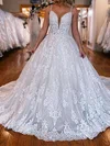 Ball Gown/Princess V-neck Glitter Sweep Train Wedding Dresses With Appliques Lace #UKM00029083