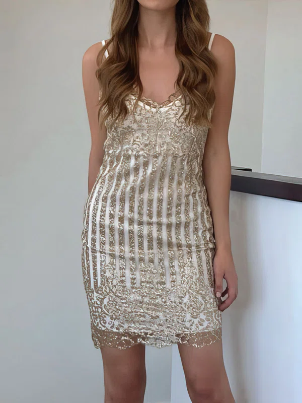Sparkly Tight Lace V-neck Sequin Dress PT02052715