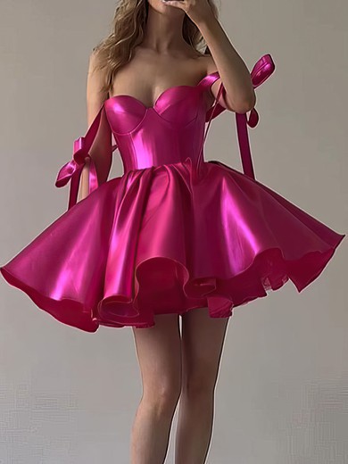 Fuchsia Ball Gown Sweetheart Satin Mini Dress #UKM02053733