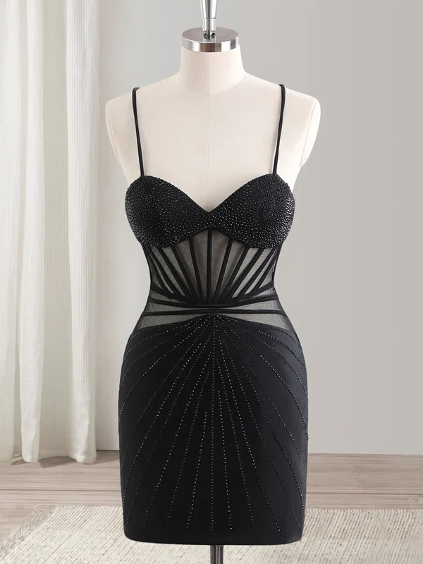 Black Backless Jersey Beaded Bodycon Mini Dress #UKM02054316