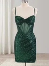 Dark Green Sweetheart Sequin Ruched Bodycon Mini Dress #UKM02054318