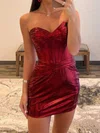 Burgundy Sweetheart Metallic Ruched Bodycon Mini Dress #UKM02054398