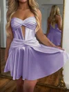 Lilac Cut Out Sweetheart Satin Ruched Mini Dress #UKM02054555