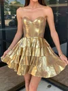 Gold Sweetheart Metallic Tiered Mini Dress #UKM02054558