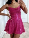 Fuchsia Cowl Neck Sequin Backless Short Prom Dresses #UKM02054635