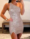 One Shoulder Sequin Split Bodycon Short Prom Dresses #UKM02054637