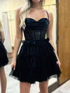 Black Skater Sweetheart Tulle Tiered Short Prom Dresses #UKM02054660