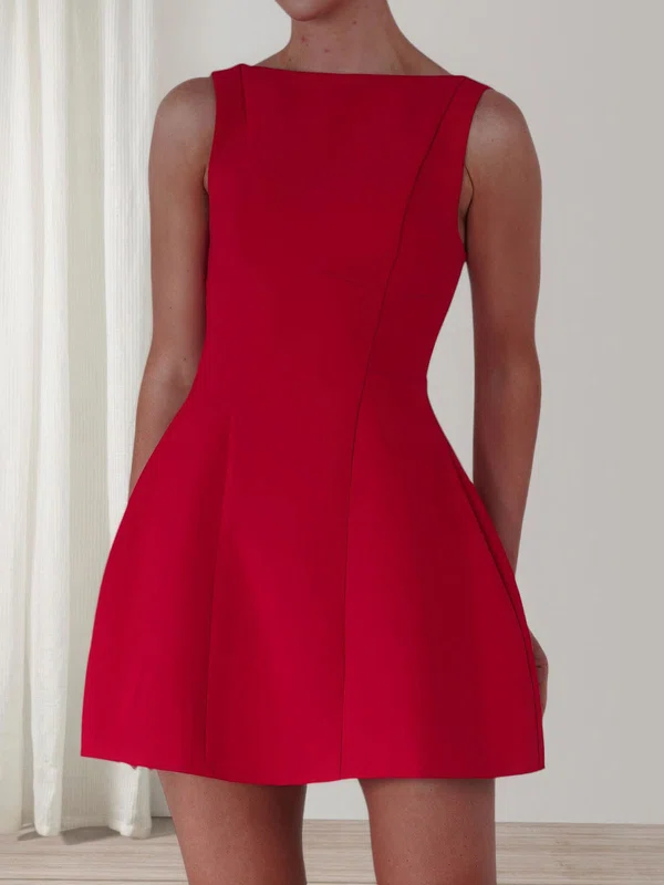 Elegant Red Skater Stretch Crepe Short Prom Dresses #UKM02054666