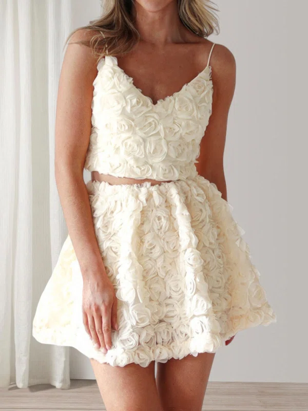 Cute Skater V-neck Floral Short Prom Dresses #UKM02054669