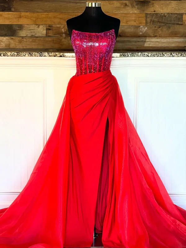Ball Gown Strapless Satin Corset Prom Dresses With Beading #UKM020125007