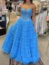 Ball Gown Scoop Neck Tulle Tiered Prom Dresses With Appliques #UKM020125016