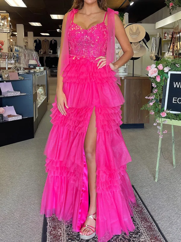 Ball Gown Sweetheart Tulle Tiered Prom Dresses With Appliques #UKM020125018