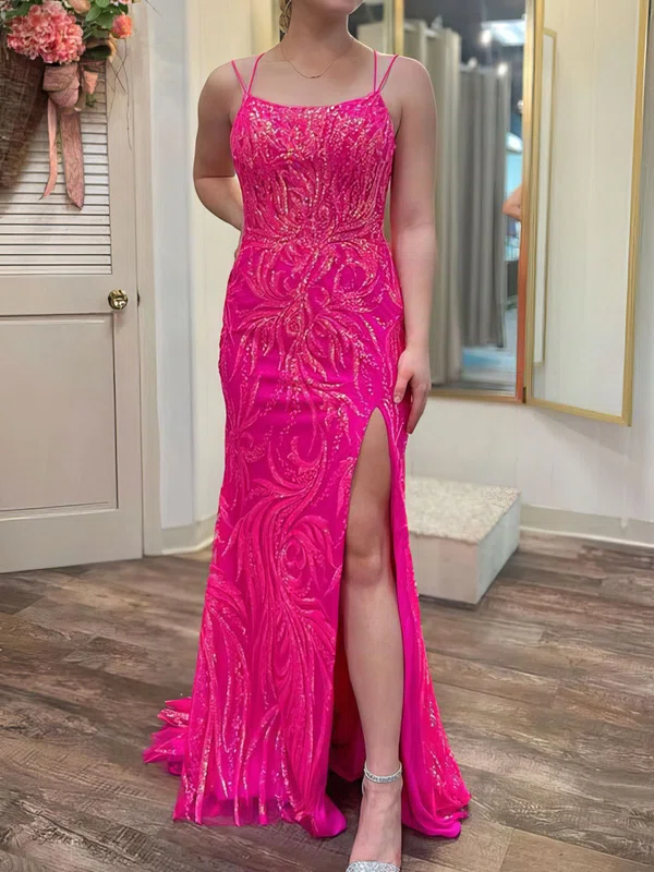 Sheath/Column Scoop Neck Sparkly Sequin Prom Dresses #UKM020125033