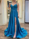 A-line Sweetheart Satin Cut Out Beaded Prom Dresses #UKM020125044
