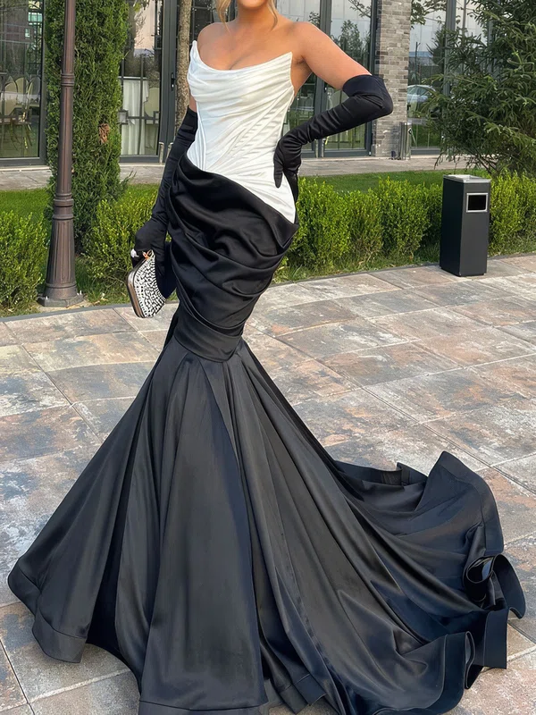 Unique Trumpet/Mermaid Satin Straight Ruched Prom Dresses #UKM020125056